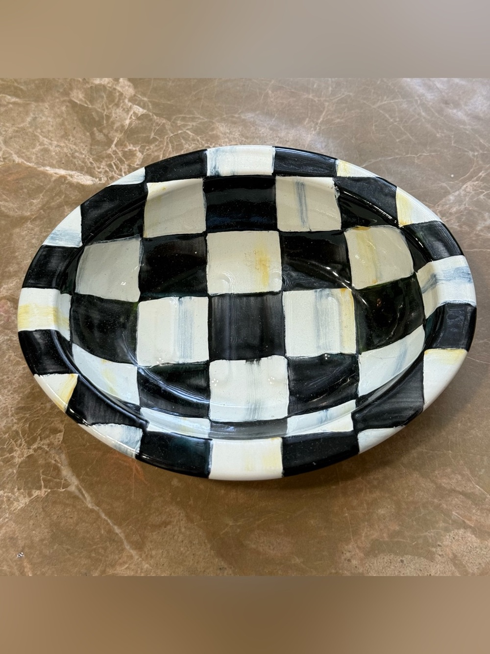 MacKenzie-Childs Courtly Check Black and White Enamel soap dish